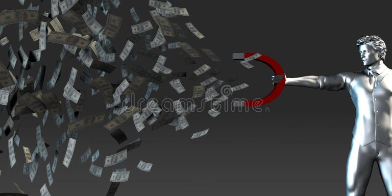 Om de afaceri folosind magnet pentru a trage bani stock illustration