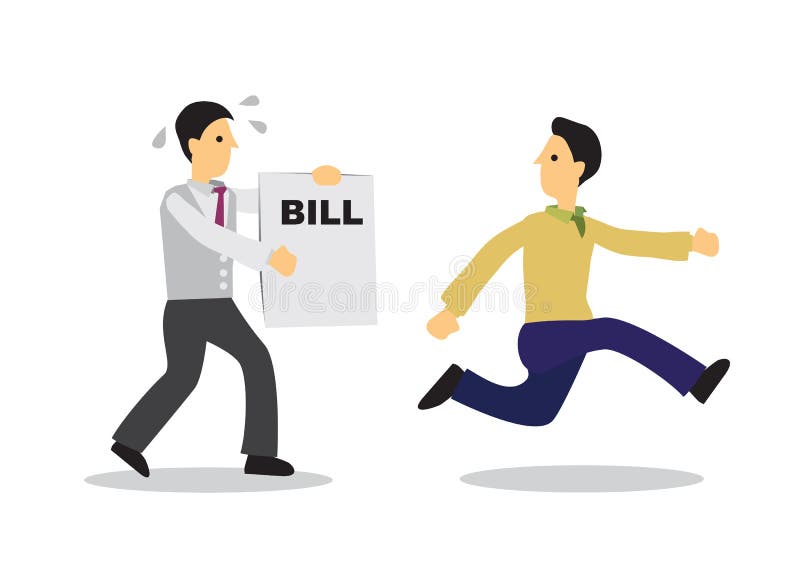 Om de afaceri fugind de un om cu o factură. concept de afaceri de evadare sau datorie stock illustration