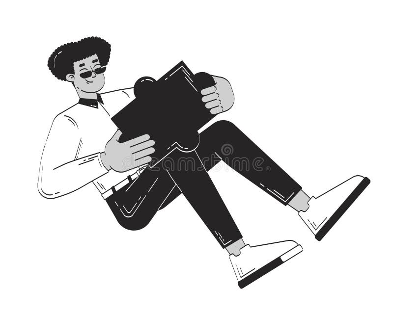 Om de afaceri hispanic casual deține o piesă mare puzzle înclinat caracter liniar doodle vector illustration