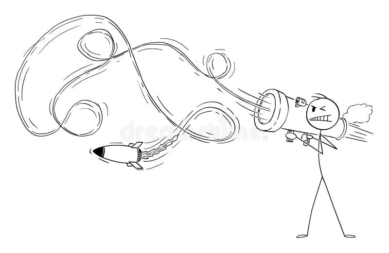 Om de afaceri sau om de afaceri care lansează un concept de lansator de rachete inovatoare sau de schimbare a figurii de tip stick vector illustration