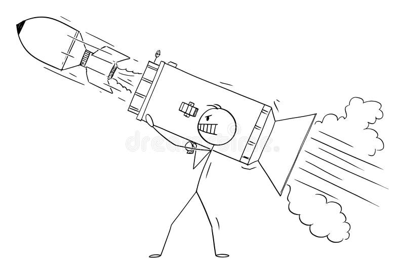 Om de afaceri sau om de afaceri care trage cu un mare lansator de rachete concept inovator sau schimbă personajul din desenul unui stock illustration