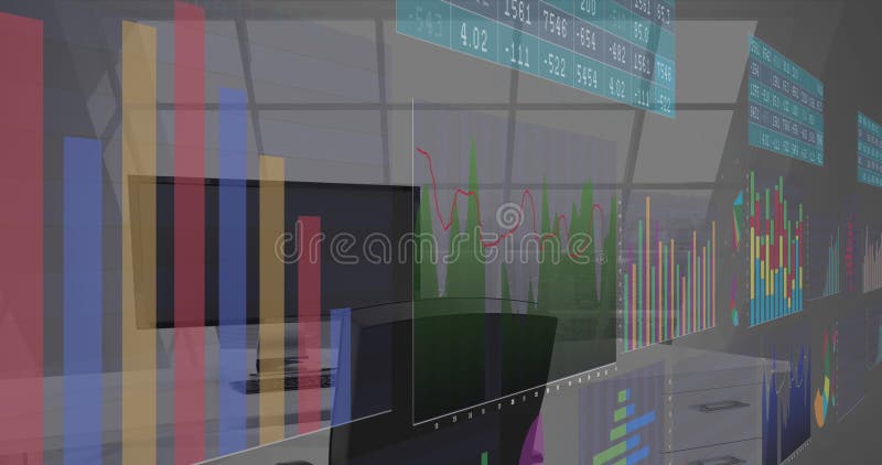Om global databehandling för företagsfinansiering och ett digitalt gränssnittskoncept. globalt företagsfinansiering och databehandling, digitalt genererad image.