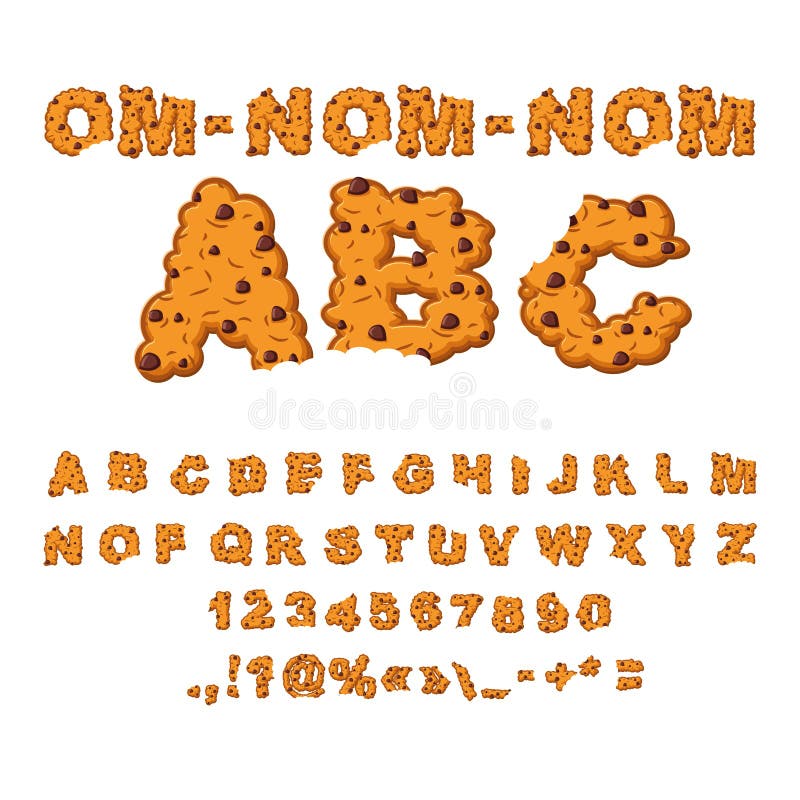 Om Nom Nom ABC. Cookies Font. Biscuits With Chocolate Stock Vector ...