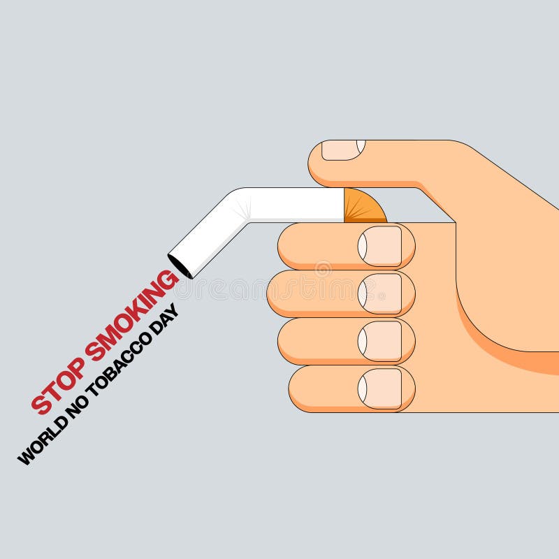 Om rökförbud i världen mot tobaksdagskampanj med cigarett i handstil för platt design