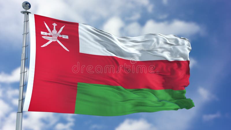 Oman Flag in a Blue Sky stock photos