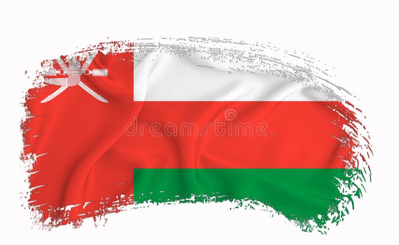 Oman flag, brush stroke, typography, lettering, logo, label, banner on a white background royalty free stock photography