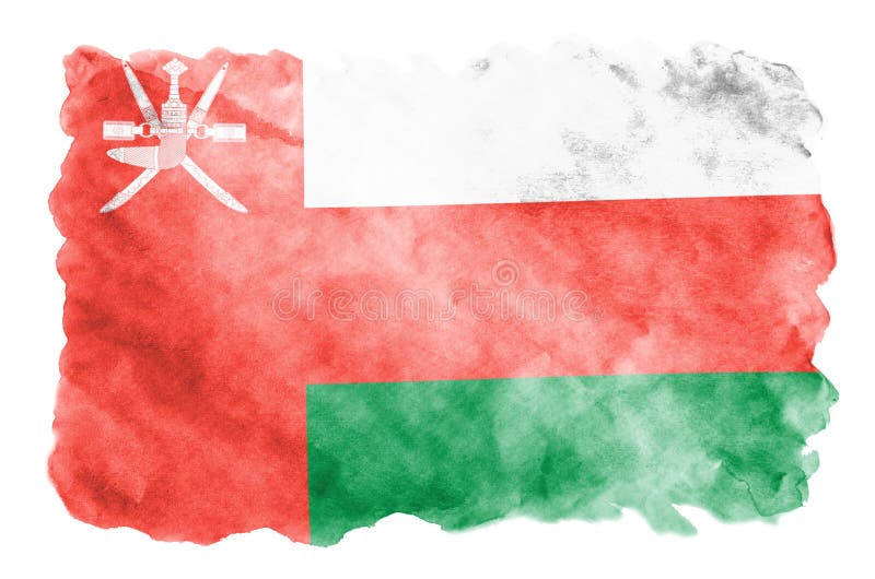 Oman flag is depicted in liquid watercolor style isolated on white background stock images