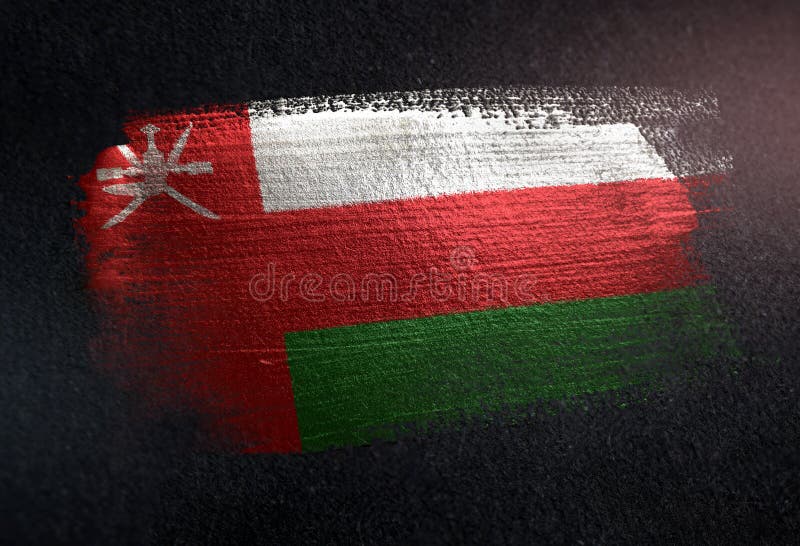 Oman Flag Made of Metallic Brush Paint on Grunge Dark Wall royalty free stock photography