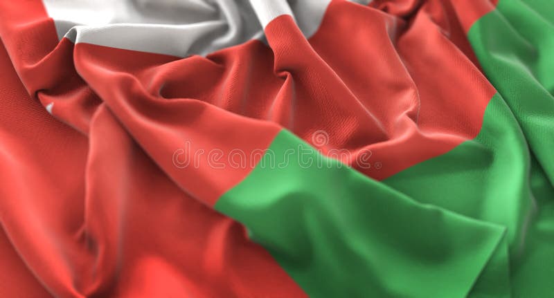 Oman Flag Ruffled Beautifully Waving Macro Close-Up Shot stock photography