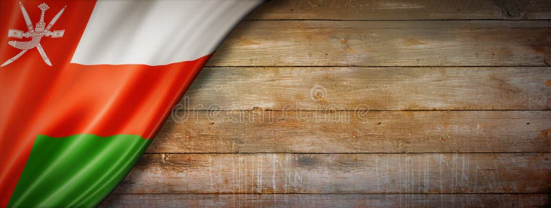 Oman flag on vintage wood wall banner royalty free stock images