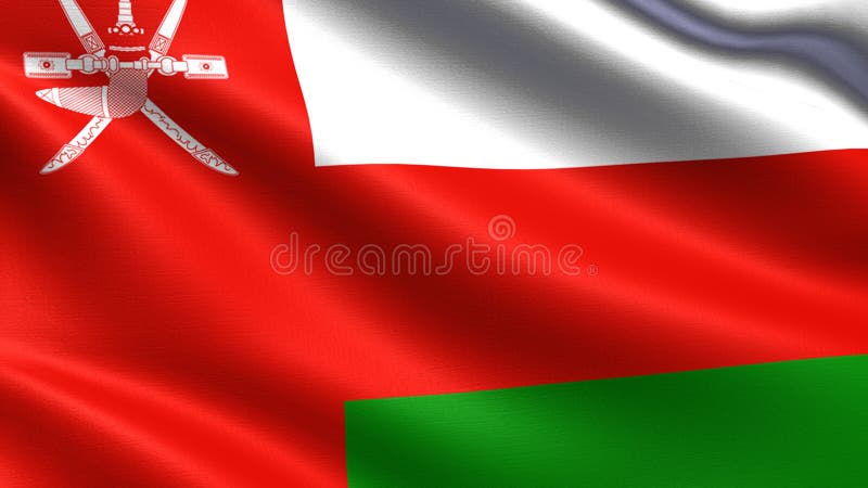 Oman flag, with waving fabric texture stock image