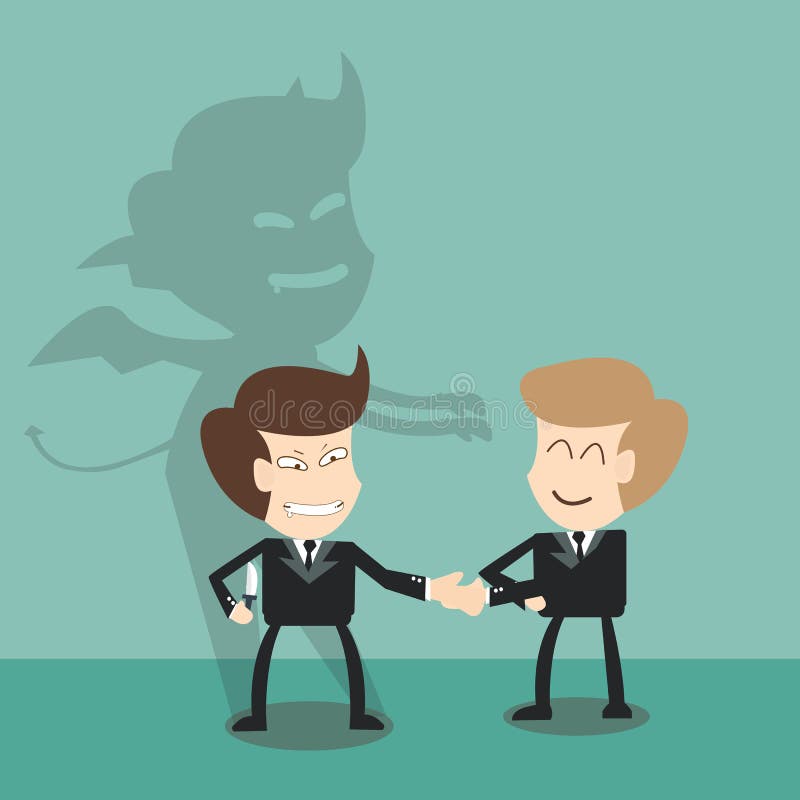 Ombra dietro i soci commerciali - cattivo concetto del diavolo del partner illustrazione di stock Ombra dietro i soci commerciali - cattivo concetto del diavolo del partner illustrazione di stock