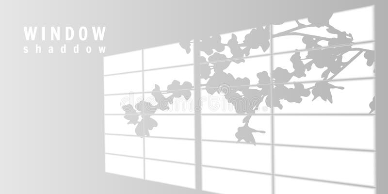 Ombreggiatura finestra con siluetta diramazione albero sullo sfondo della parete morbida Minimo effetto di luce naturale per l'int illustrazione vettoriale