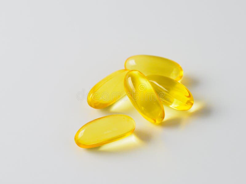 Omega 3 fish oil capsules isolated on white