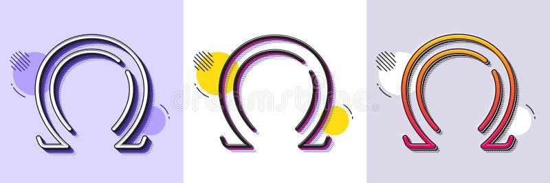 Omega line icon. Last Greek letter sign. Halftone dotted pattern. Vector stock illustration