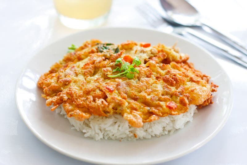 Omelet and Cooked Rice stock photo. Image of delicious 21296276
