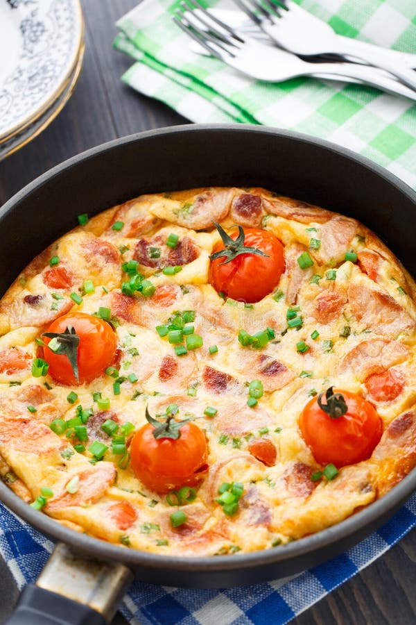 Omelet with Ham and Cherry Tomatoes Stock Image - Image of food ...