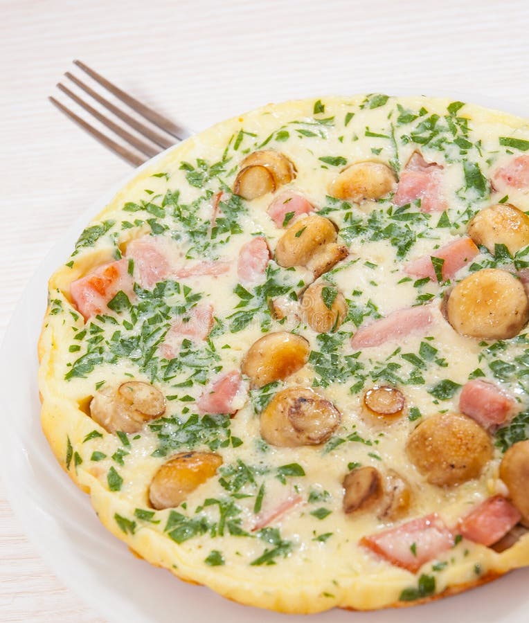 Omelet with Mushrooms, Ham and Cheese Stock Photo Image of bacon