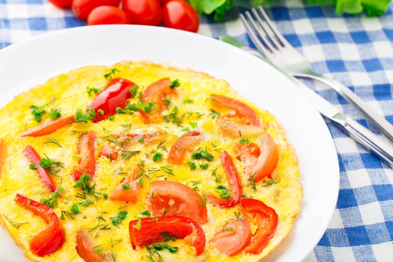 Omelet with Paprika, Tomato and Herbs Stock Image Image of cheese