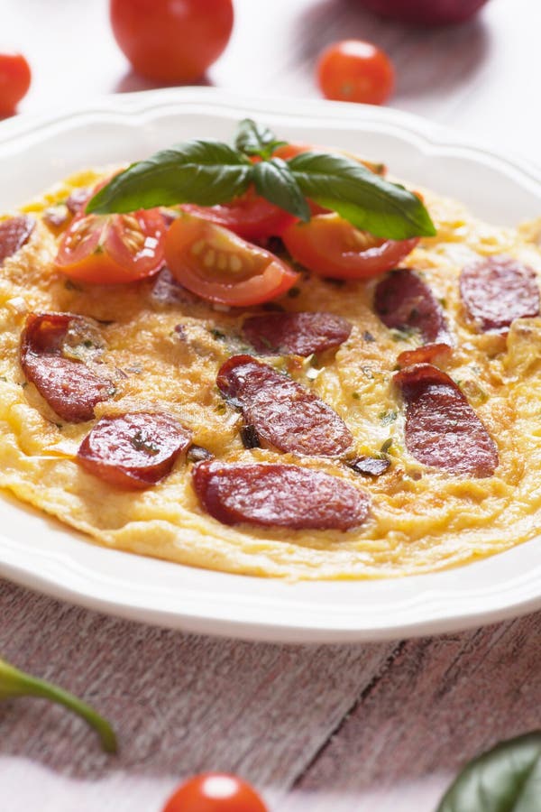 Omelet with Pepperoni Sausage Stock Image Image of vertical, cayenne