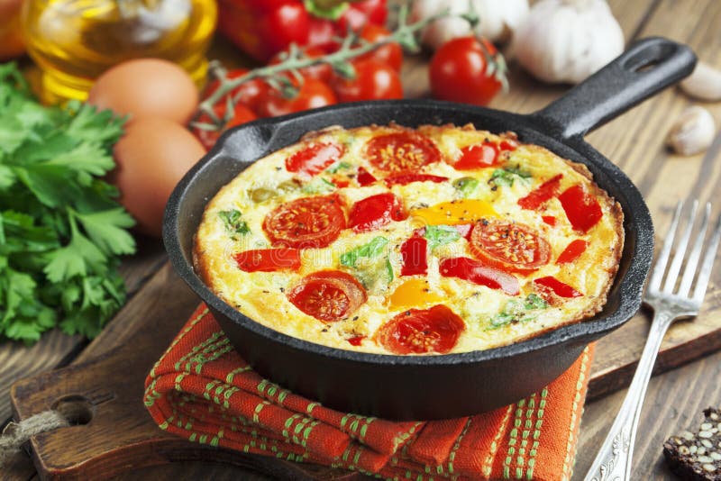 Omelet with Vegetables and Cheese. Frittata Stock Photo Image of