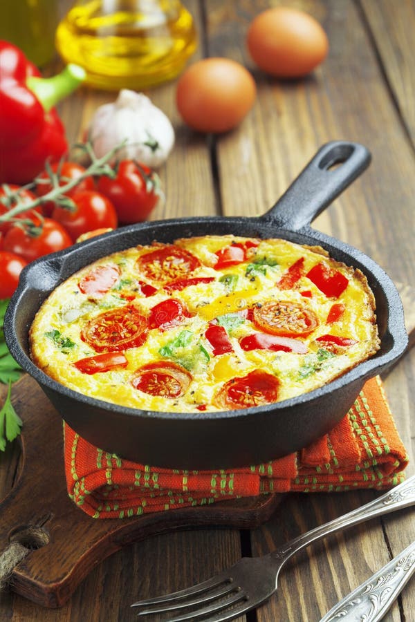 Omelet with Vegetables and Cheese. Frittata Stock Photo - Image of ...