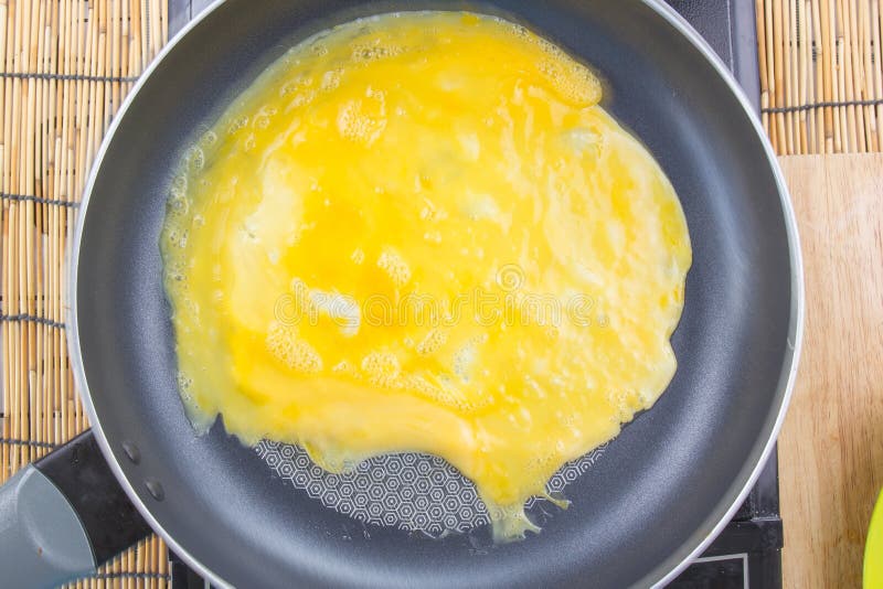 Omelette cooking pan stock image. Image of closeup, breakfast 74685271