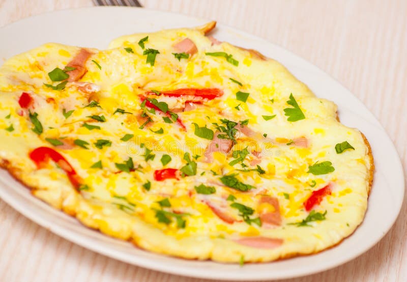 Omelette with Ham, Vegetables and Cheese Stock Photo Image of fried