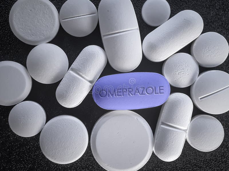 Omeprazole blue pill medication for treatment of GERD peptic ulcer and Zollinger Ellison syndrome. Omeprazole blue pill medication for treatment of GERD peptic ulcer and Zollinger Ellison syndrome