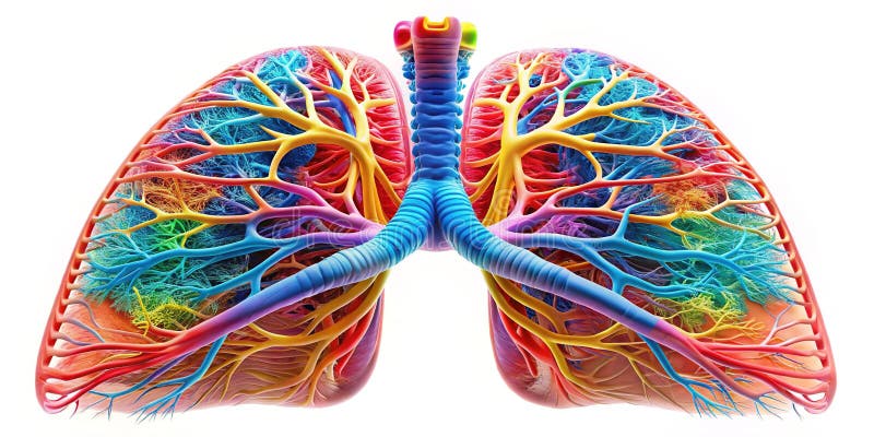 Omfattande 3D Trachea Anatomy Illustration Detaljerad vy över humant andningssystem royaltyfri illustrationer