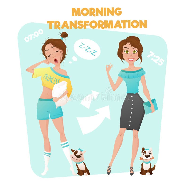 Omformningsaffär för morgonflicka royaltyfri illustrationer