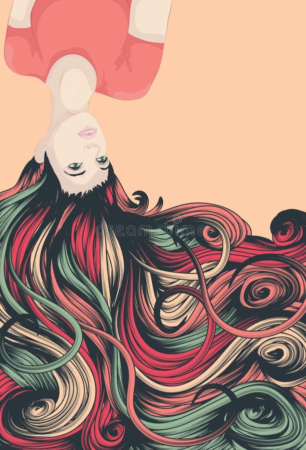 Omgekeerde vrouw met lang haar stock illustratie Omgekeerde vrouw met lang haar stock illustratie