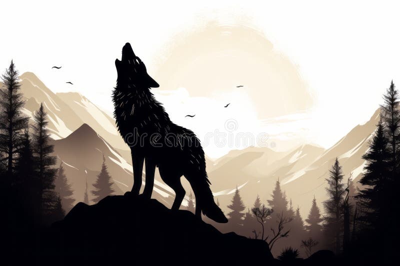 Ominous silhouette of a wolf howling vector illustration