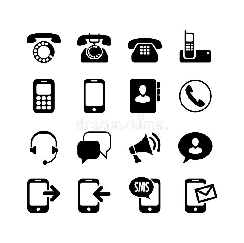Ommunication del ¡de Ð, llamada, iconos del teléfono fijados