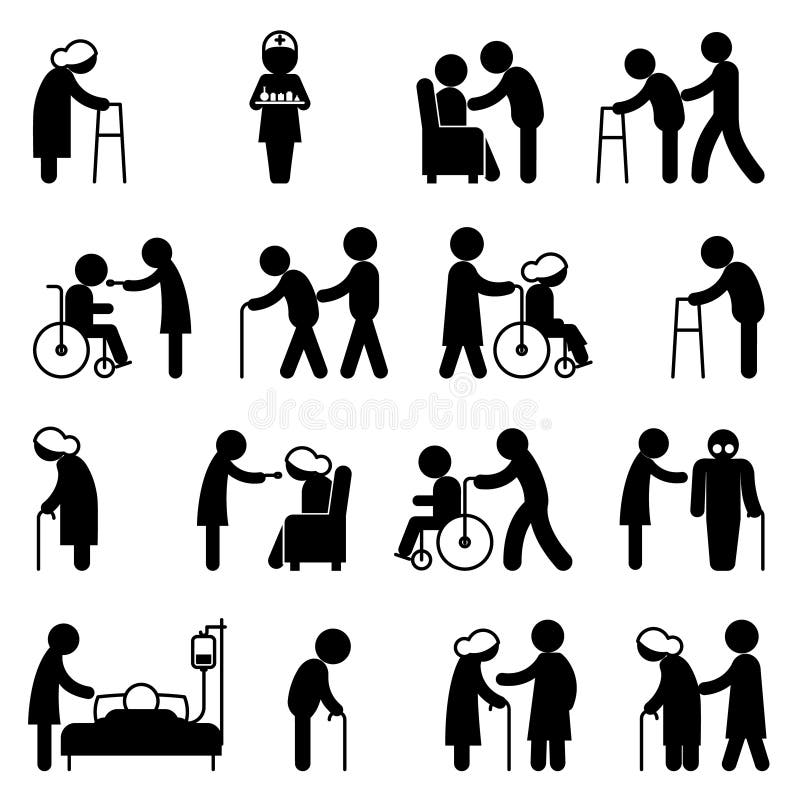 Onbekwaamheidsmensen en gehandicapte gezondheidszorgpictogrammen die verzorgen
