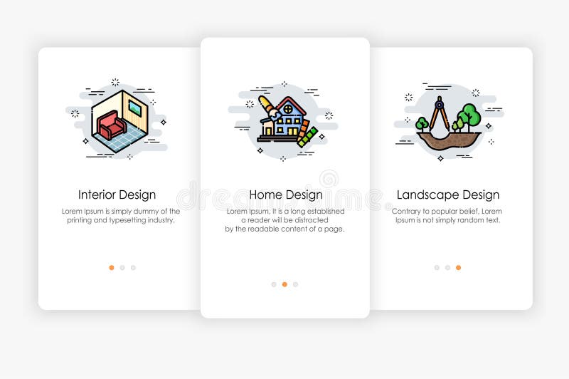 Onboarding screens design in home and design concept. vector illustration