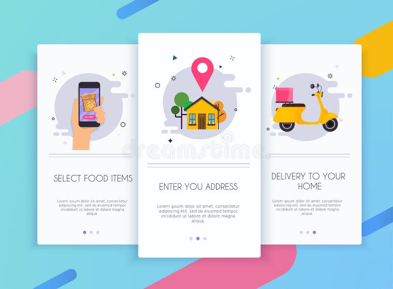 Onboarding screens user interface kit for mobile app templates concept of food delivery. Concept for web banners, websites stock illustration