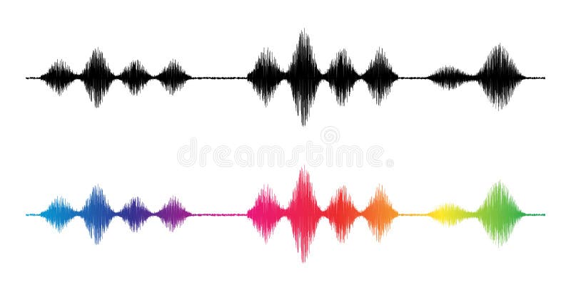 Sound wave. Silhouette and rainbow colours waveform. Frequency amplifier illustration. Audio, diagram. Wave background or equalizer pulse abstract patterns. Shape music volume level isolated on white. Sound wave. Silhouette and rainbow colours waveform. Frequency amplifier illustration. Audio, diagram. Wave background or equalizer pulse abstract patterns. Shape music volume level isolated on white