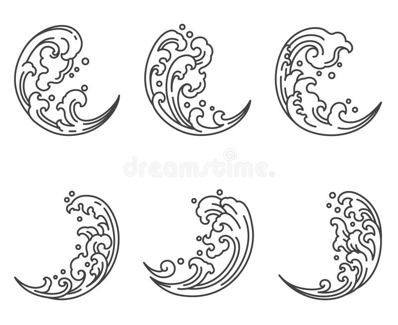 Oriental water wave in half moon shape icon. A tradional style of Japanese, Thai, Chinese line art. Moon shape. design on white background. Oriental water wave in half moon shape icon. A tradional style of Japanese, Thai, Chinese line art. Moon shape. design on white background.