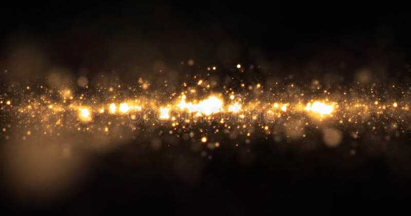 Onda luminosa dourada, partículas espumantes brilham efeito de borda em fundo preto Grelhas de ouro brilhantes e espumantes