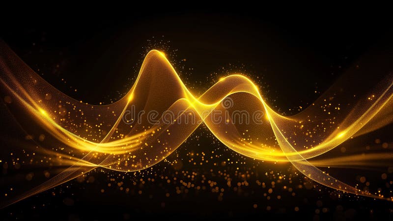 Ondas de energía dorada oscilando y moviéndose a través del espacio oscuro. fondo abstracto de energía brillante. ai generativo ilustración del vector