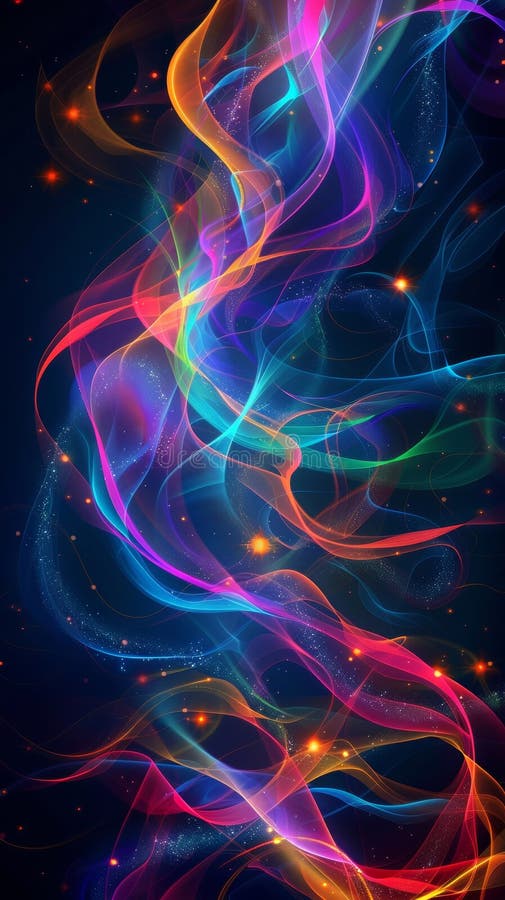 Ondas de luz coloridas abstractas sobre fondo oscuro. ai generada