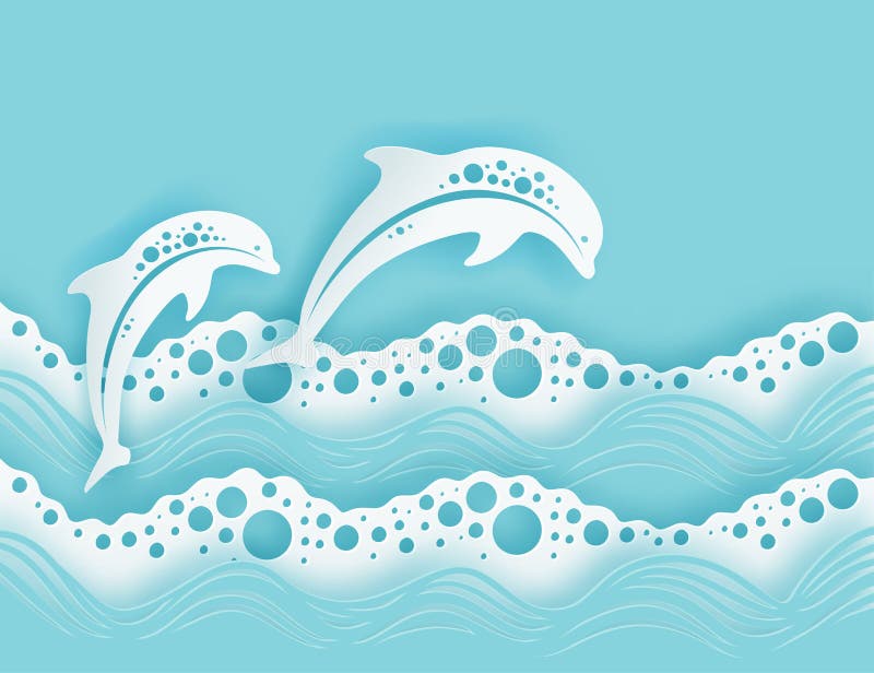 Ondas del mar y pares de papel de delfínes libre illustration Ondas del mar y pares de papel de delfínes libre illustration