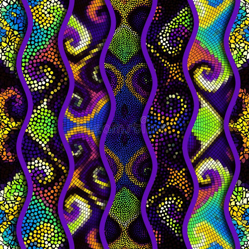 Ondas do relevo de testes padrões decorativos da telha de mosaico ilustração do vetor Ondas do relevo de testes padrões decorativos da telha de mosaico ilustração do vetor