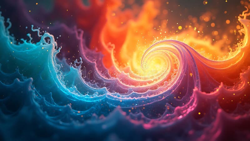 Ondas luminosas digitales vibrantes en movimiento kaleidoscópico abstracto libre illustration