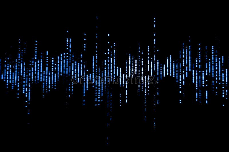 Ondas sadias audio do equalizador digital azul no fundo preto, sinal do efeito de som estéreo