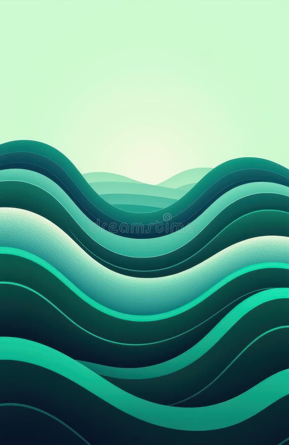 Ondas verdes abstractas con curvas de gradiente en capas de diseño minimalista. generación de ai