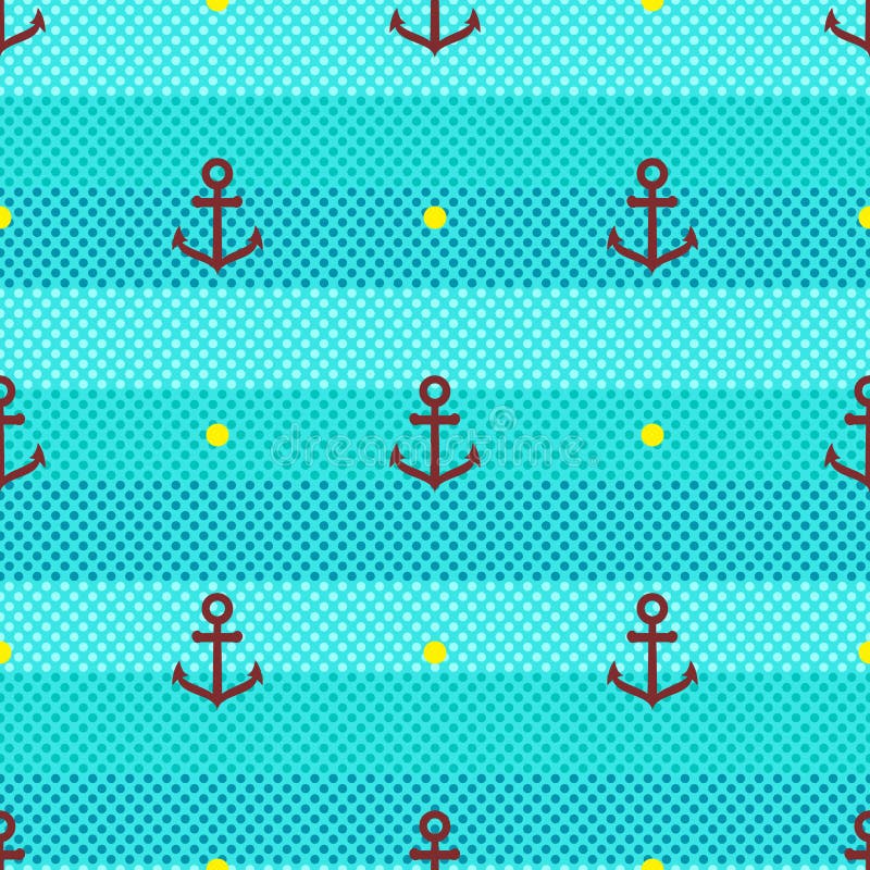 Onde delle bande del modello marino ed icona senza cuciture dell'ancora Fondo del turchese illustrazione di stock
