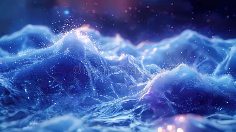 Onde numérique abstraite avec particules brillantes. forme futuriste avec profondeur de champ et bokeh illustration de vecteur