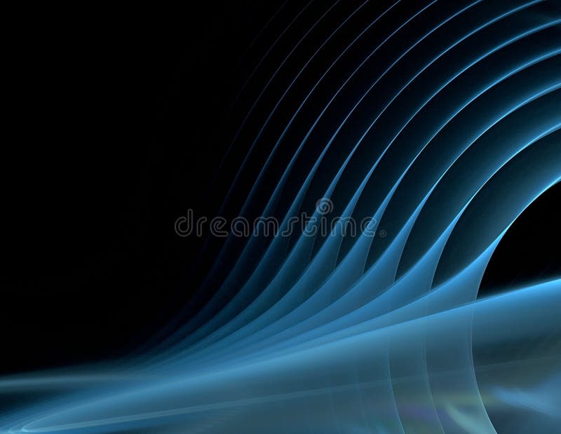 Blue sound waves propagating outwards on black background with curved wave fronts of diminishing intensity. Blue sound waves propagating outwards on black background with curved wave fronts of diminishing intensity.